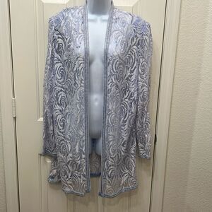 Formal Open Front Jacket Baby Blue White Sheer Pearls Beads Long Sleeve Delicate